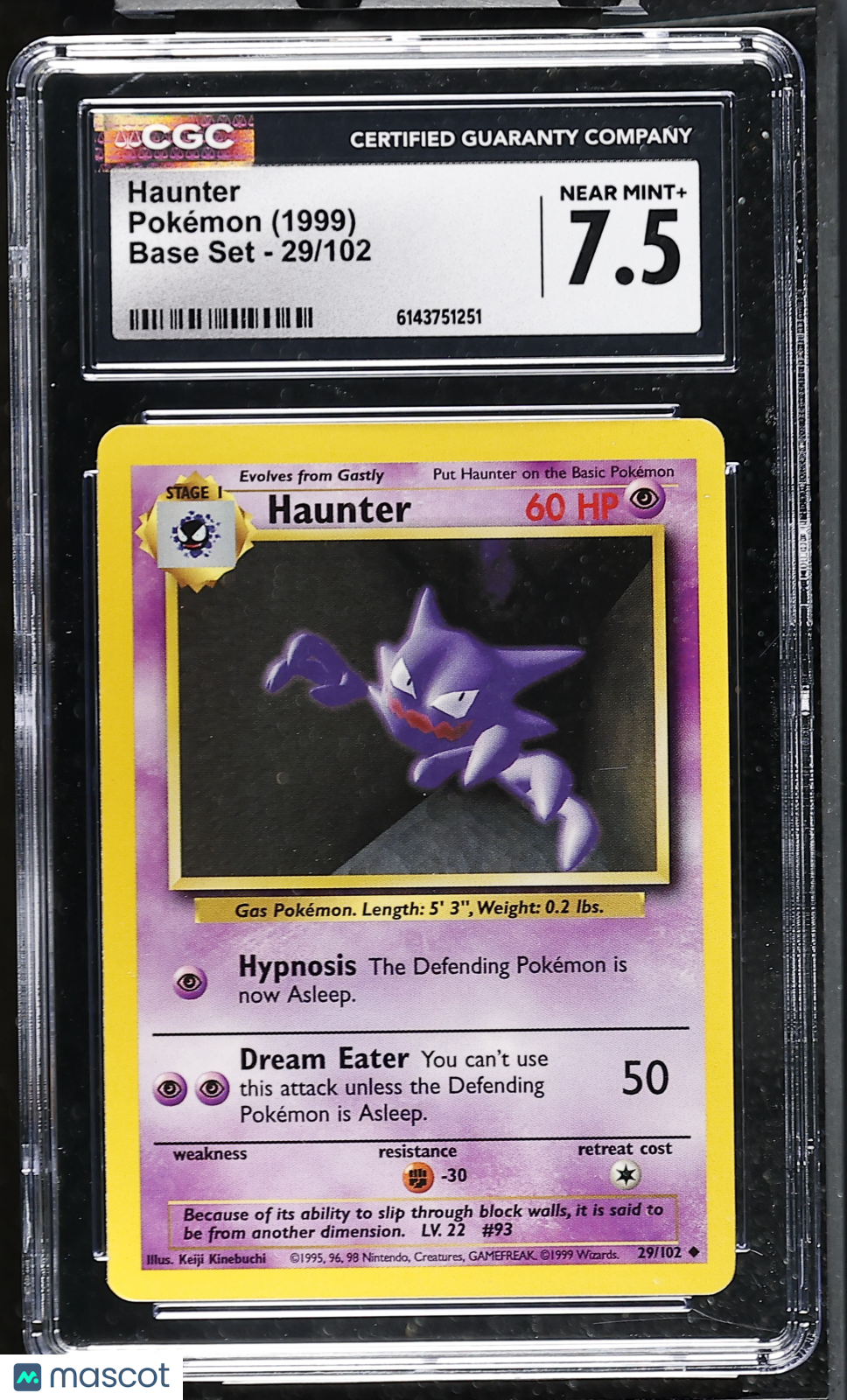 CGC 7.5 NM+ Haunter 29/102 Base Set 1999 Pokemon Card