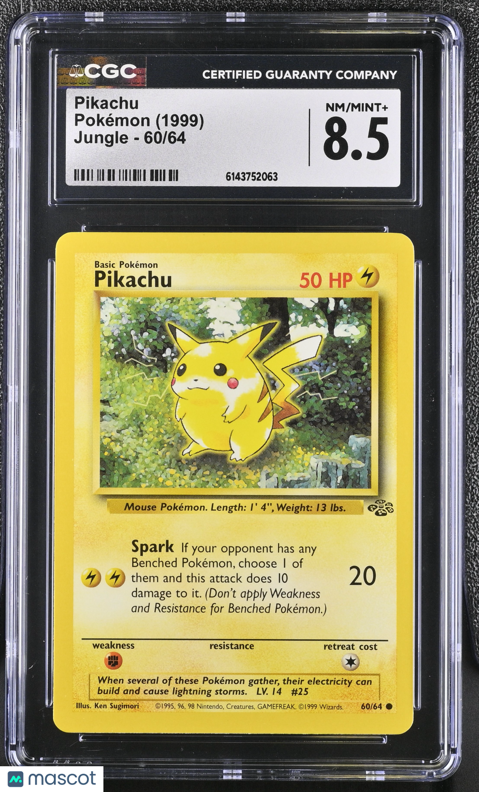 CGC 8.5 NM/Mint+ Pikachu 60/64 Common Jungle 1999 Pokemon Card