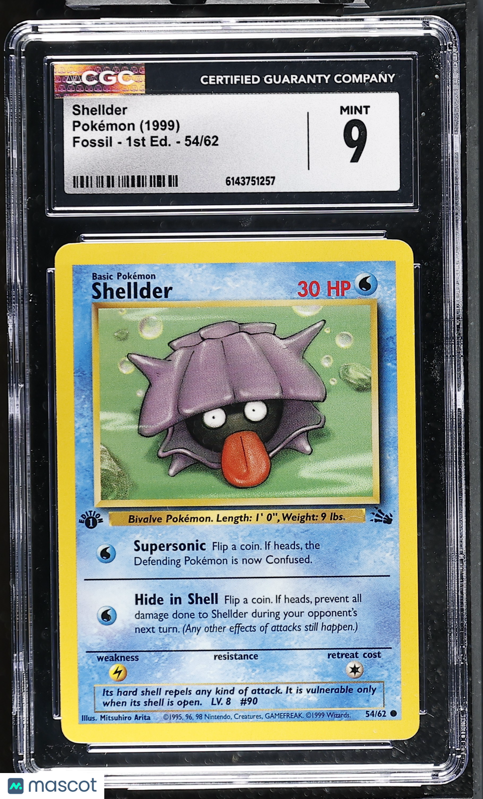 CGC 9 Mint Shellder 54/62 1st Edition Fossil 1999 Pokemon Card