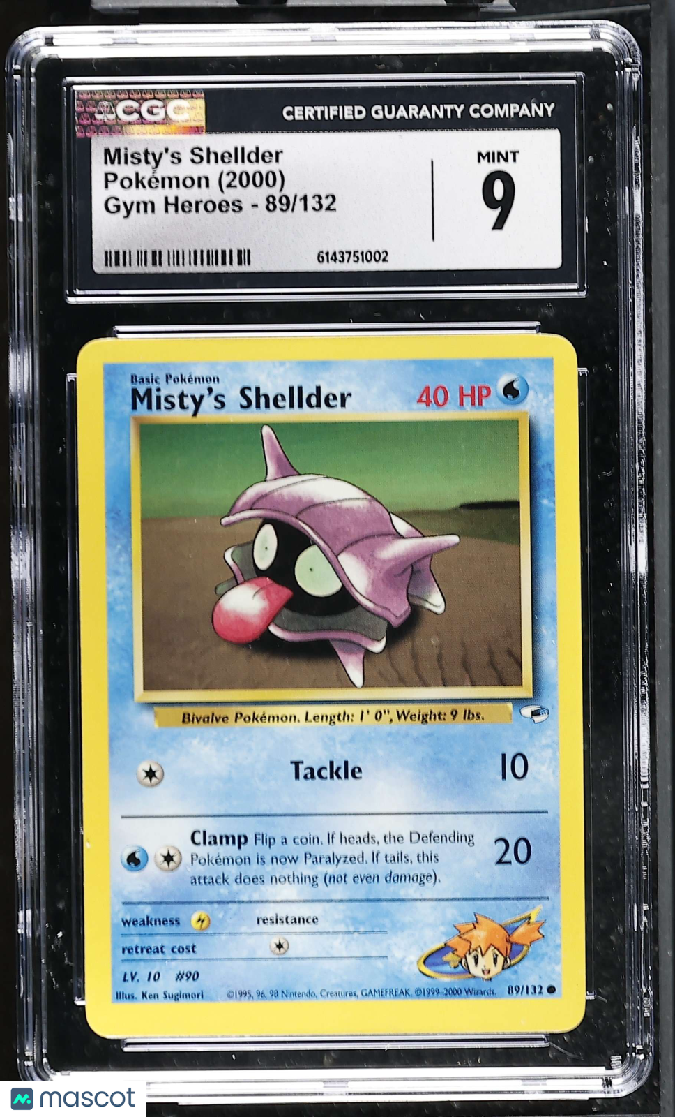 Misty's Shellder 89/132 Gym Heroes Unlimited 2000 English Pokemon CGC 9 Mint