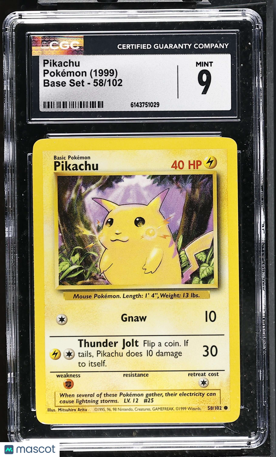 Pikachu 58/102 Base Set Unlimited 1999 English Pokemon CGC 9 Mint