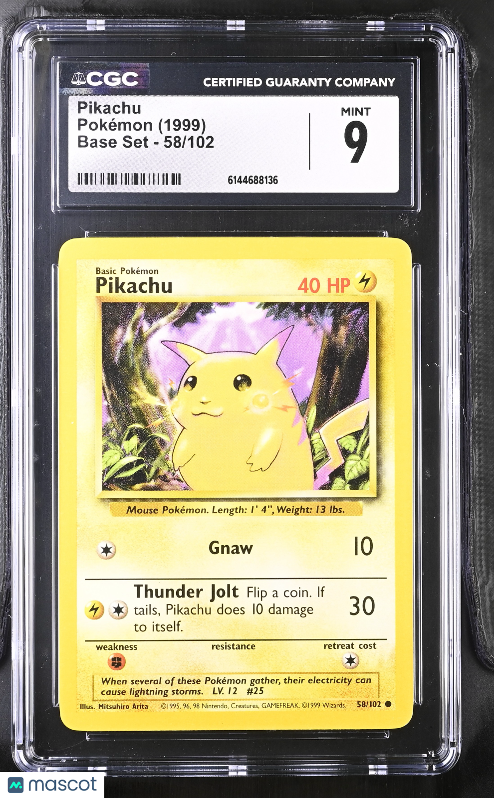 Pikachu 58/102 Base Set Unlimited 1999 WOTC English Pokemon CGC 9 Mint