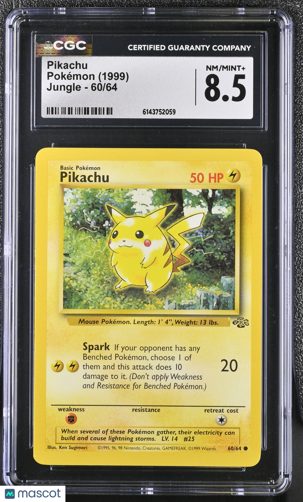 CGC 8.5 NM/Mint+ Pikachu 60/64 Common Jungle 1999 Pokemon Card