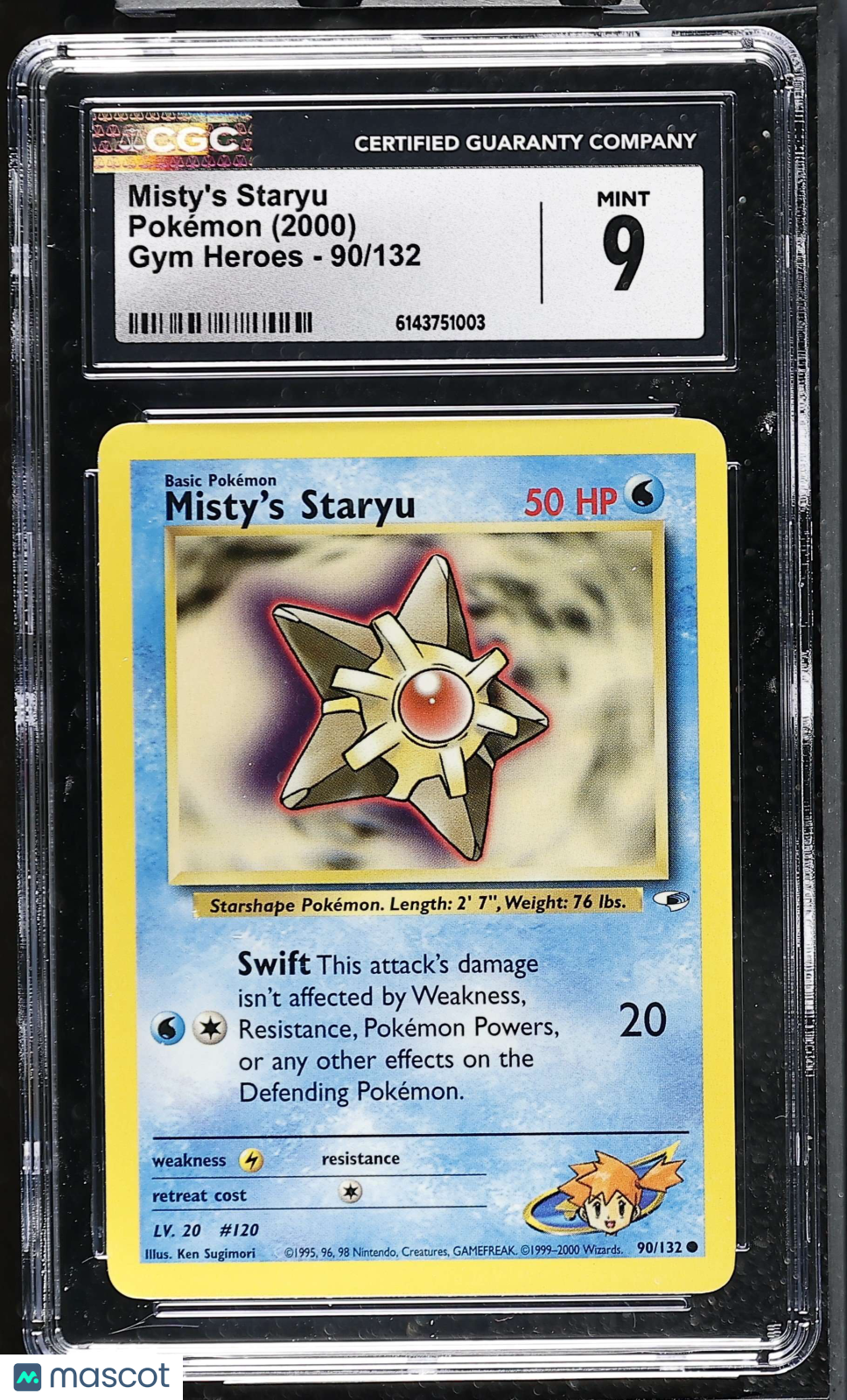 Misty's Staryu 90/132 Gym Heroes Unlimited 2000 English Pokemon CGC 9 Mint