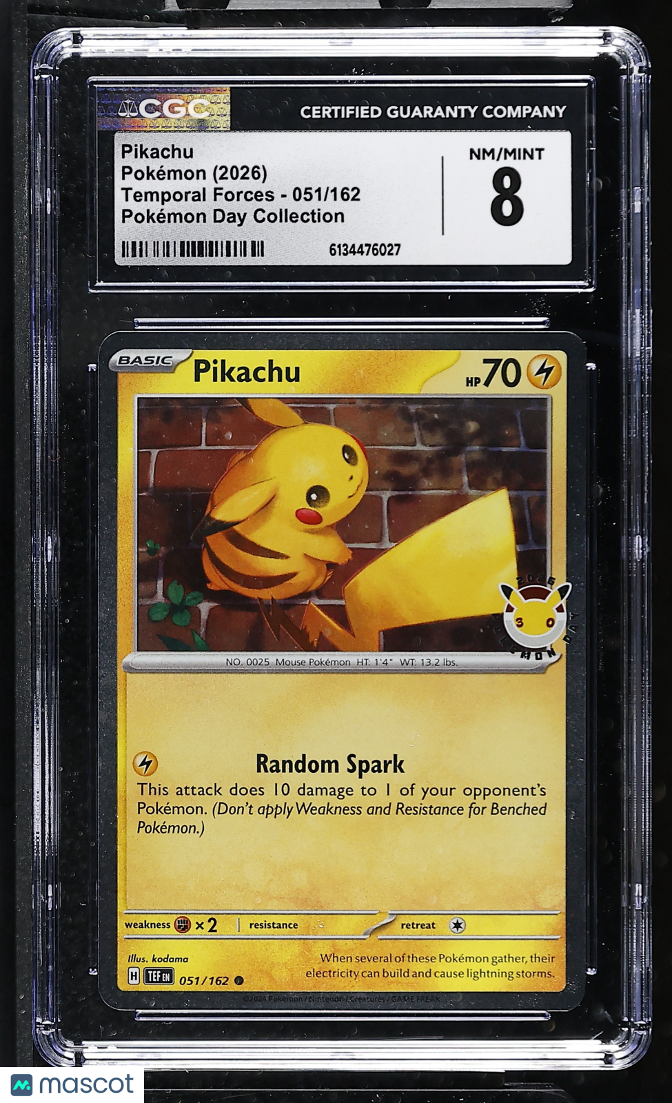 CGC 8 Pikachu 051/162 Pokemon Day 2026 Collection Temporal Forces Pokemon Card
