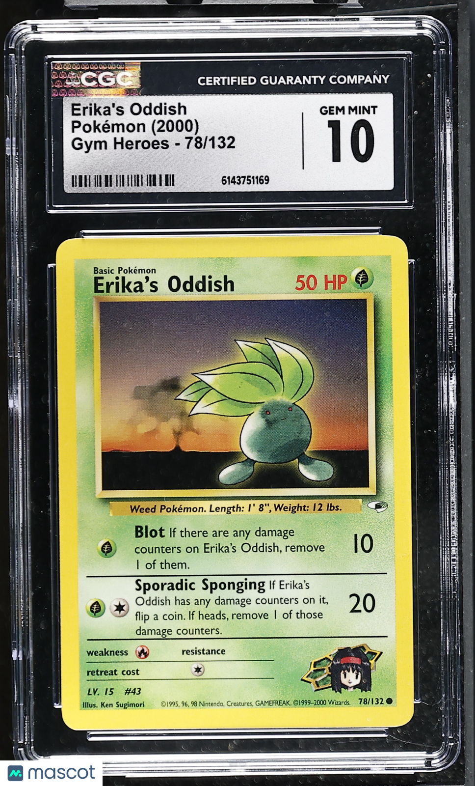 CGC 10 Gem Mint Erika's Oddish 78/132 Common Gym Heroes 2000 Pokemon Card