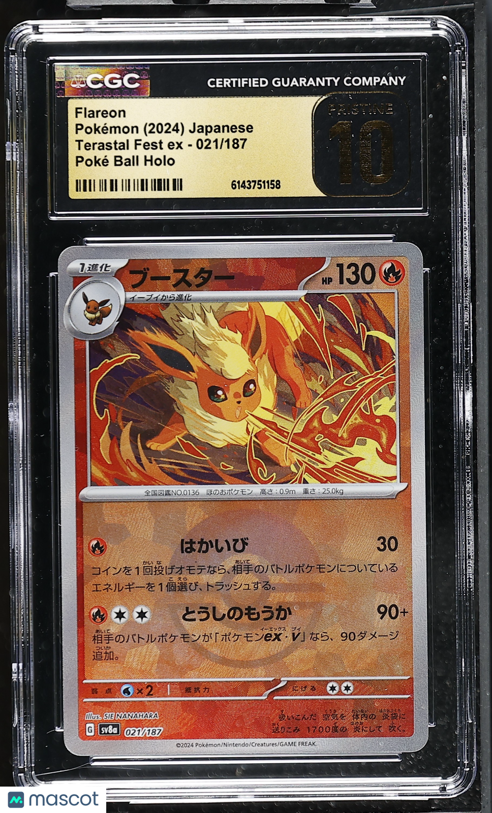 CGC 10 Pristine Flareon 021/187 Poke Ball Terastal Fest sv8a Japanese Pokemon