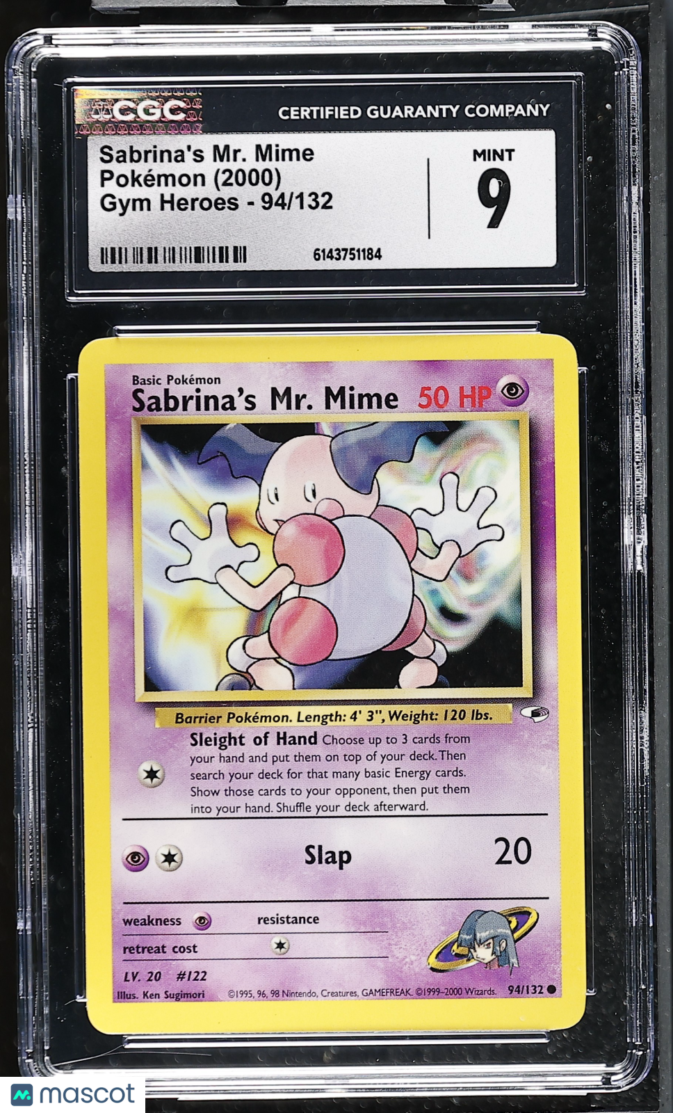 CGC 9 Mint Sabrina's Mr. Mime 94/132 Common Gym Heroes 2000 Pokemon Card