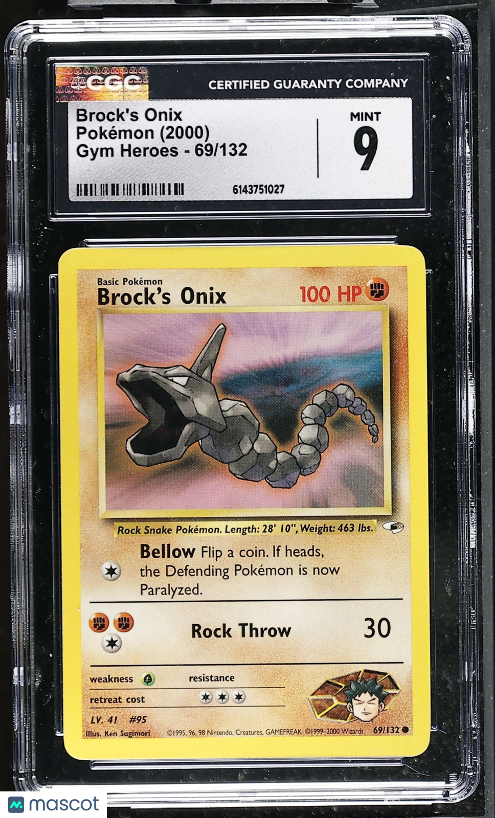 Brock's Onix 69/132 Gym Heroes Unlimited 2000 English Pokemon CGC 9 Mint