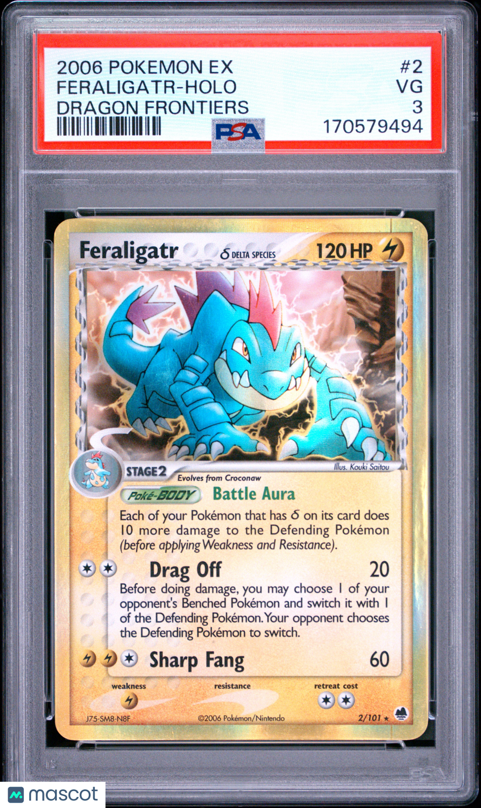PSA 3 VG Feraligatr Delta Species 2/101 Holo EX Dragon Frontiers Pokemon Card