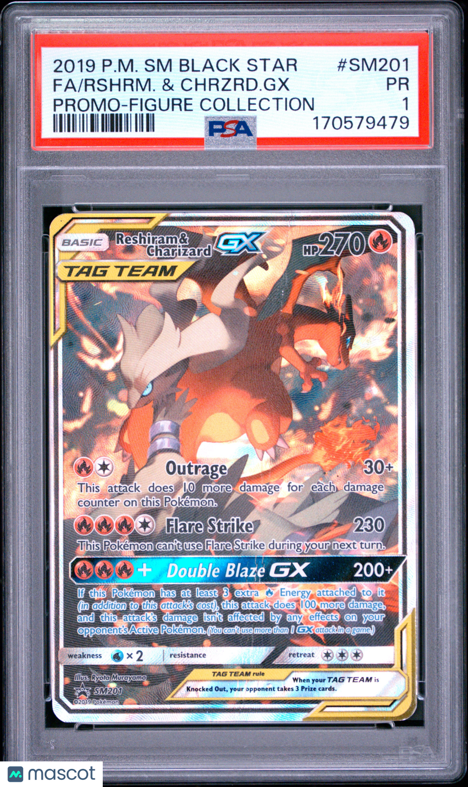 PSA 1 Poor Reshiram & Charizard GX SM201 Full Art Black Star Promo Pokemon