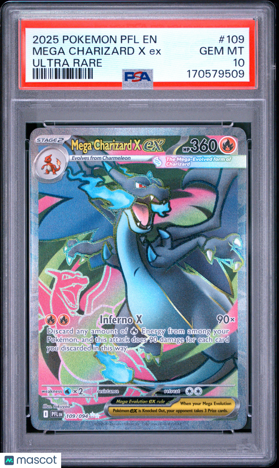 PSA 10 Gem Mint Mega Charizard X ex 109/094 Ultra Rare Phantasmal Flames Pokemon