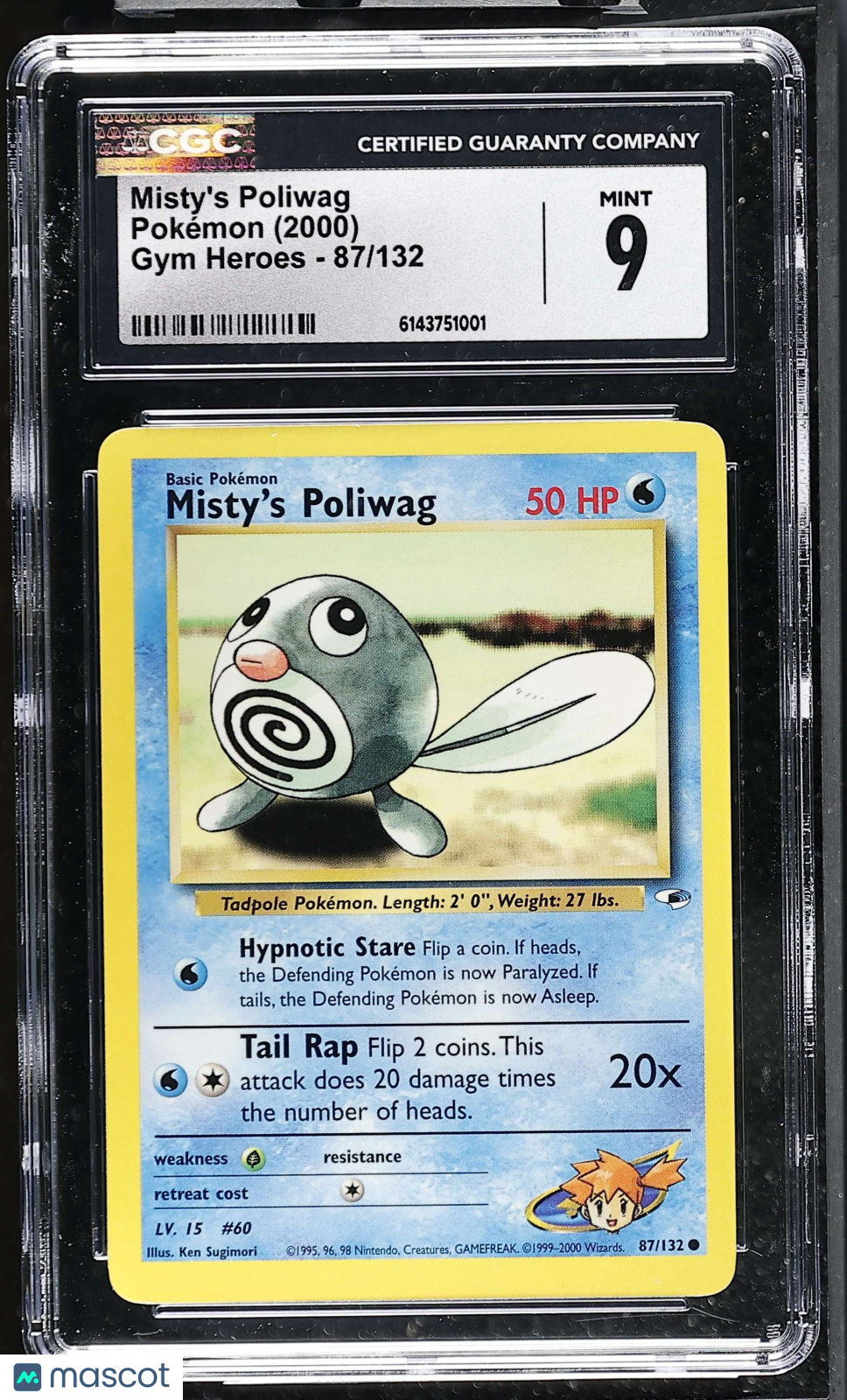 Misty's Poliwag 87/132 Gym Heroes Unlimited 2000 English Pokemon CGC 9 Mint