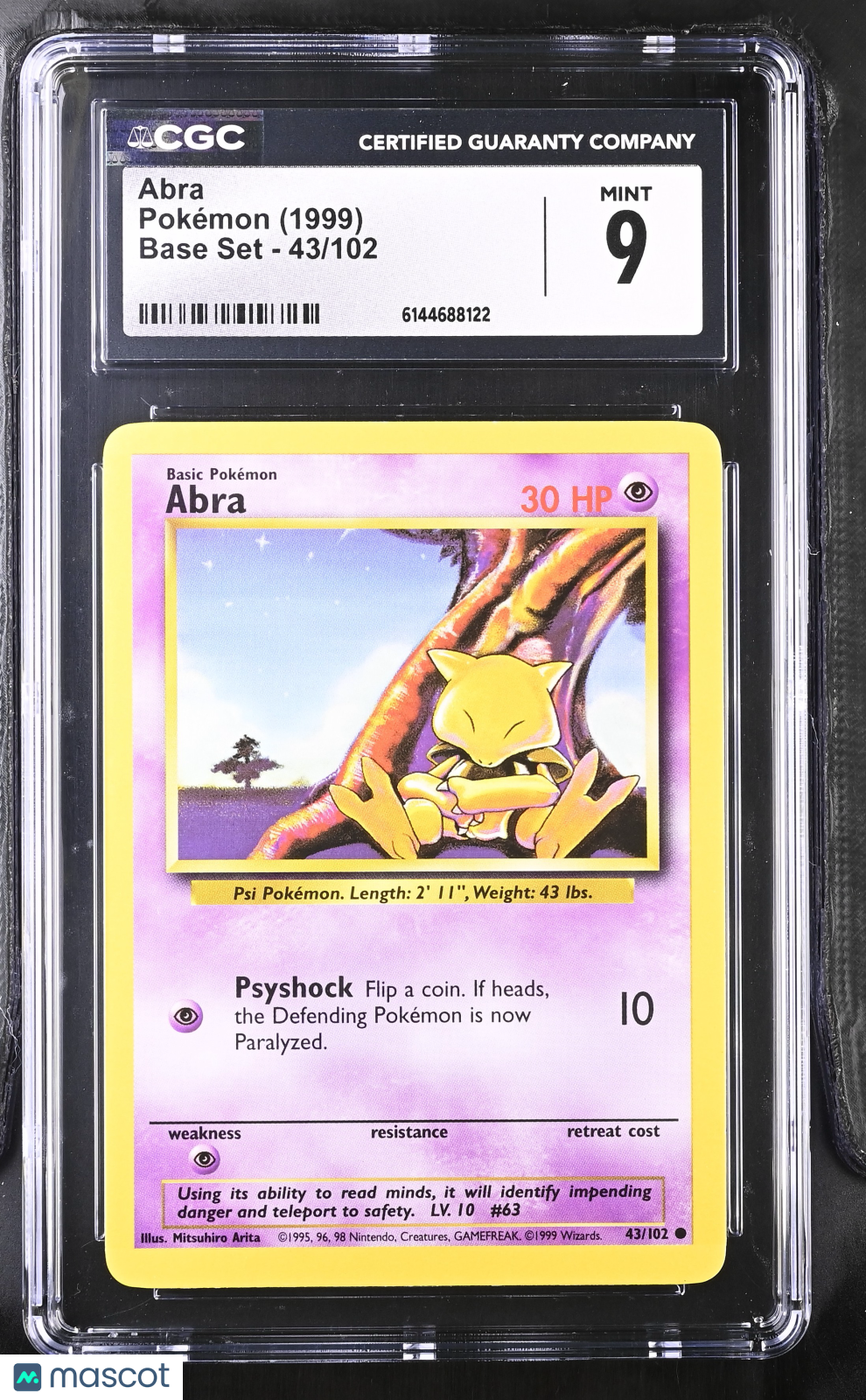 Abra 43/102 Base Set Unlimited 1999 WOTC English Pokemon CGC 9 Mint