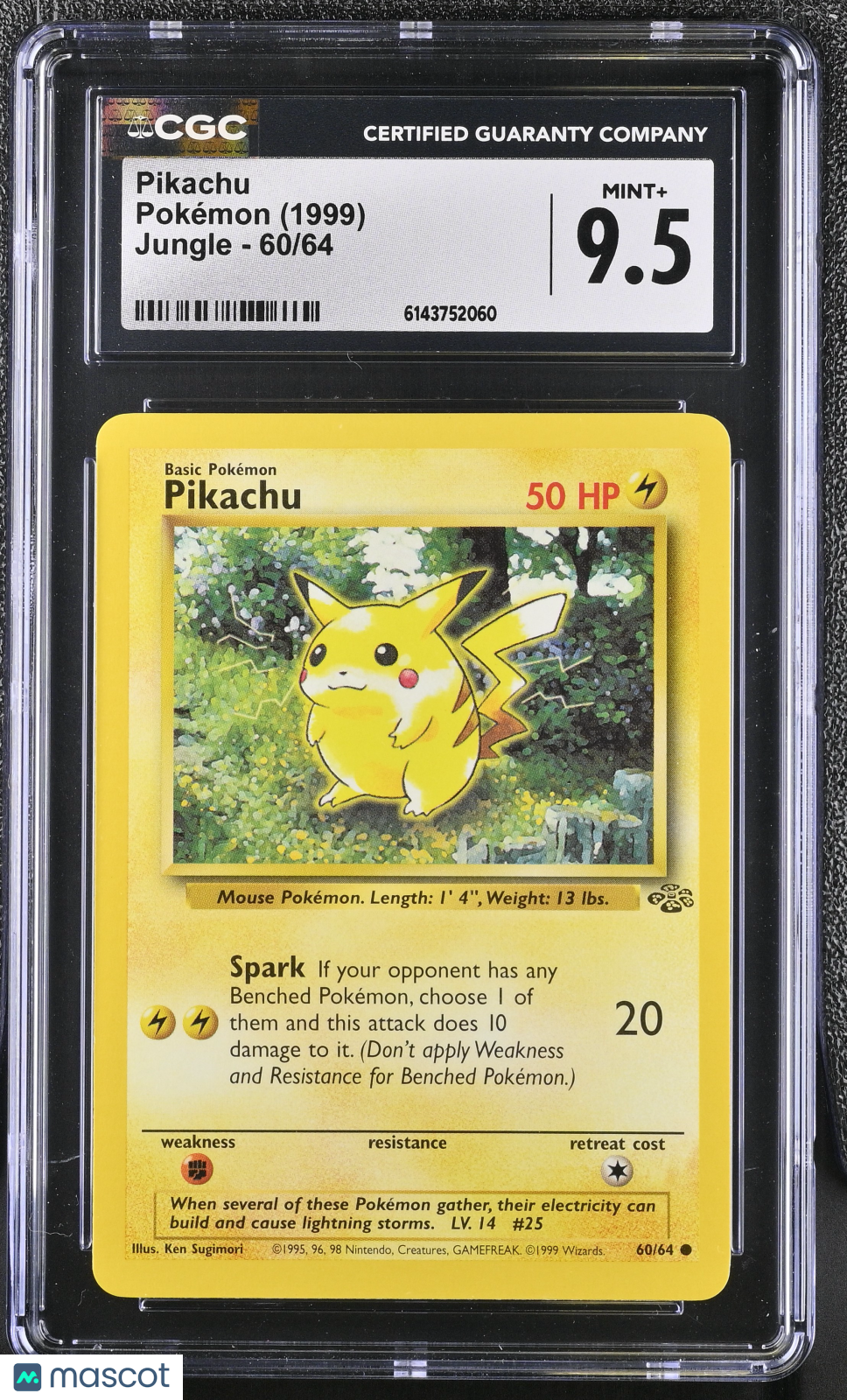 CGC 9.5 Mint+ Pikachu 60/64 Common Jungle 1999 Pokemon Card