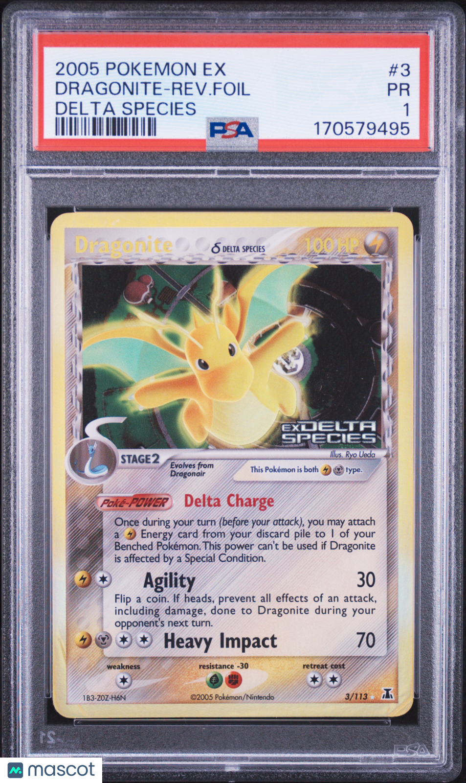 PSA 1 Poor Dragonite Delta Species 3/113 Reverse Holo EX Delta Species Pokemon
