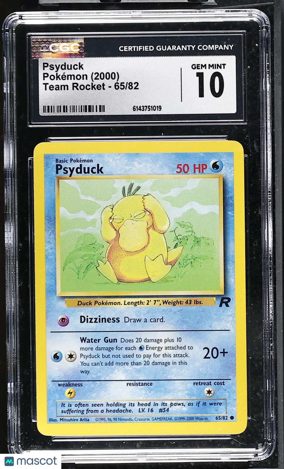 Psyduck 65/82 Team Rocket Unlimited 2000 English Pokemon CGC 10 Gem Mint