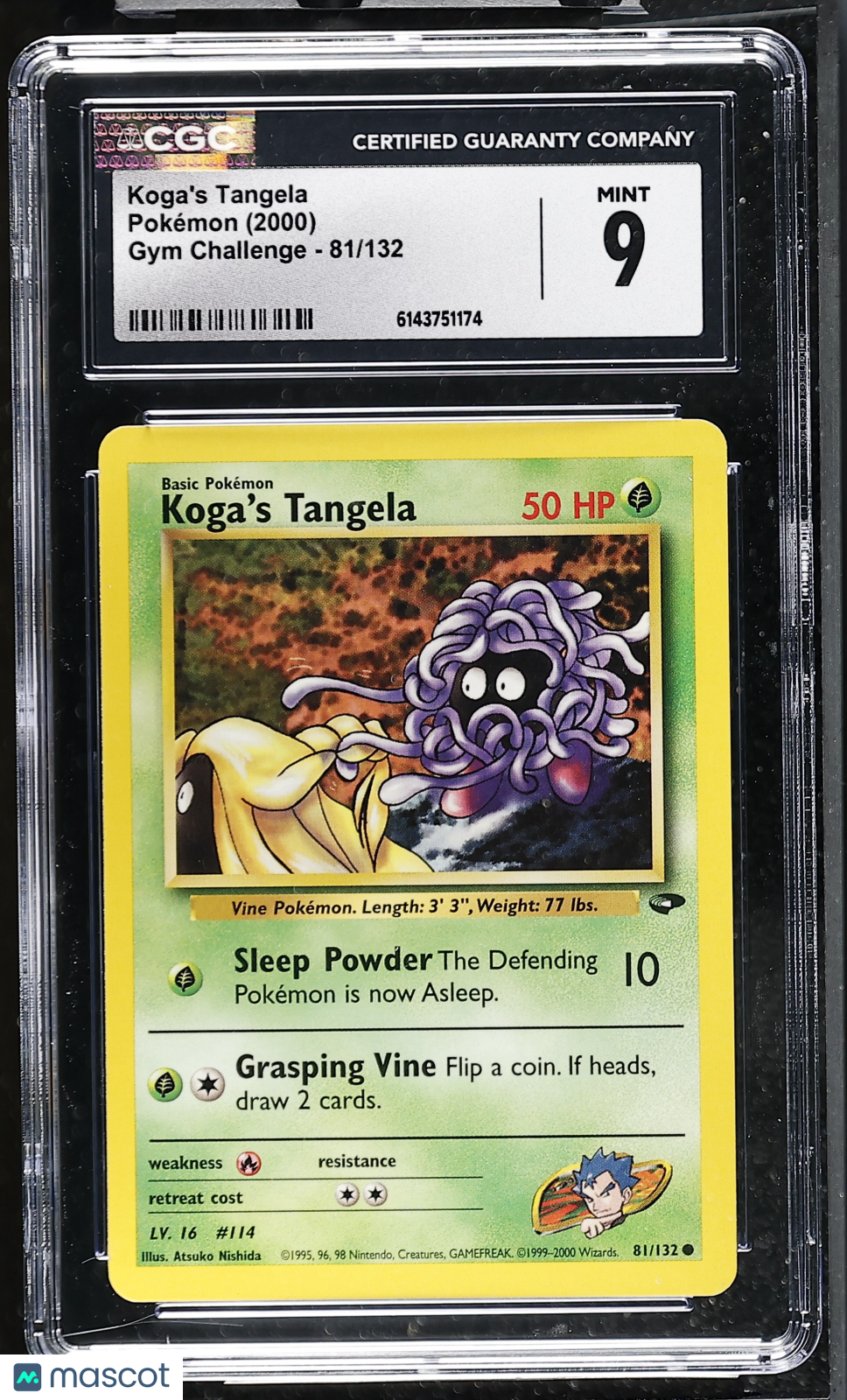 CGC 9 Mint Koga's Tangela 81/132 Common Gym Challenge 2000 Pokemon Card