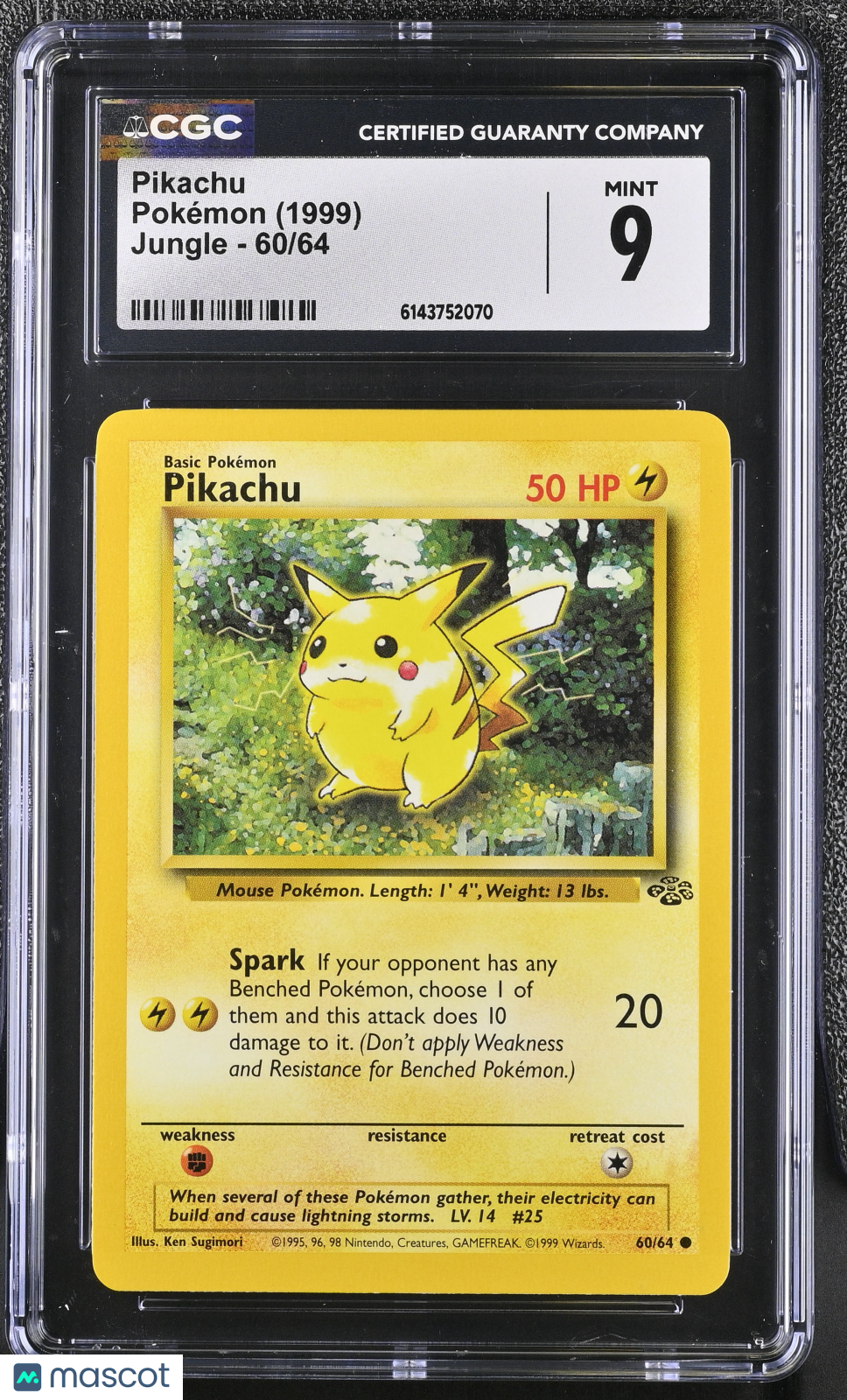 CGC 9 Mint Pikachu 60/64 Common Jungle 1999 Pokemon Card