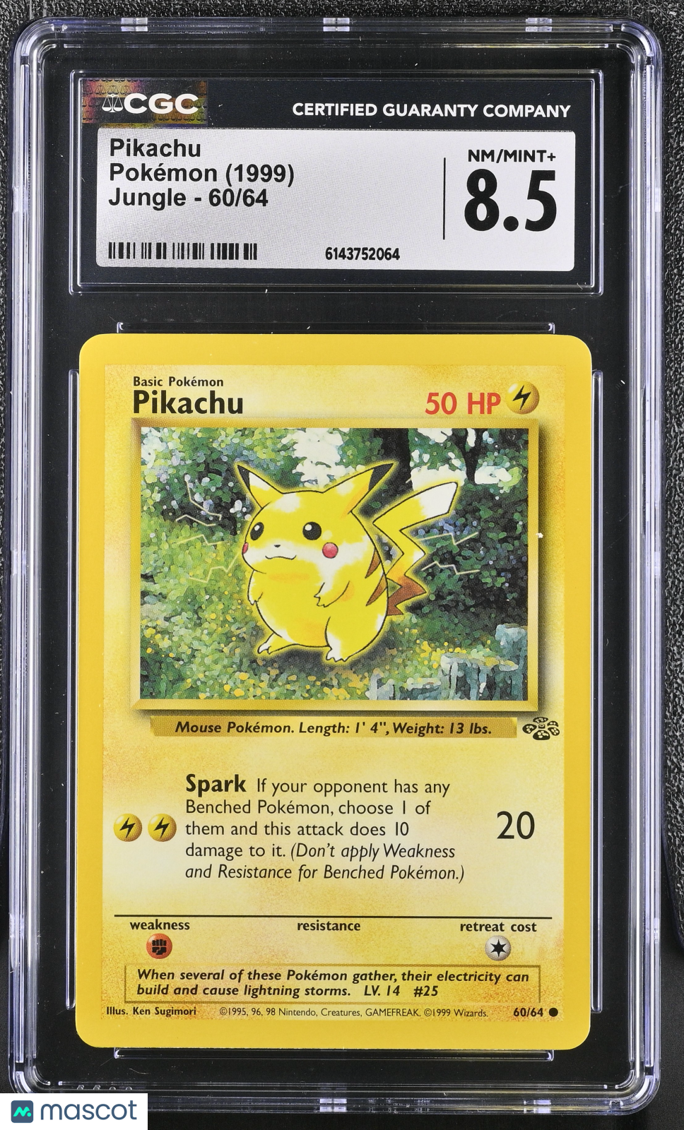 CGC 8.5 NM/Mint+ Pikachu 60/64 Common Jungle 1999 Pokemon Card