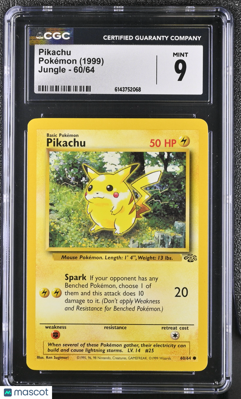 CGC 9 Mint Pikachu 60/64 Common Jungle 1999 Pokemon Card