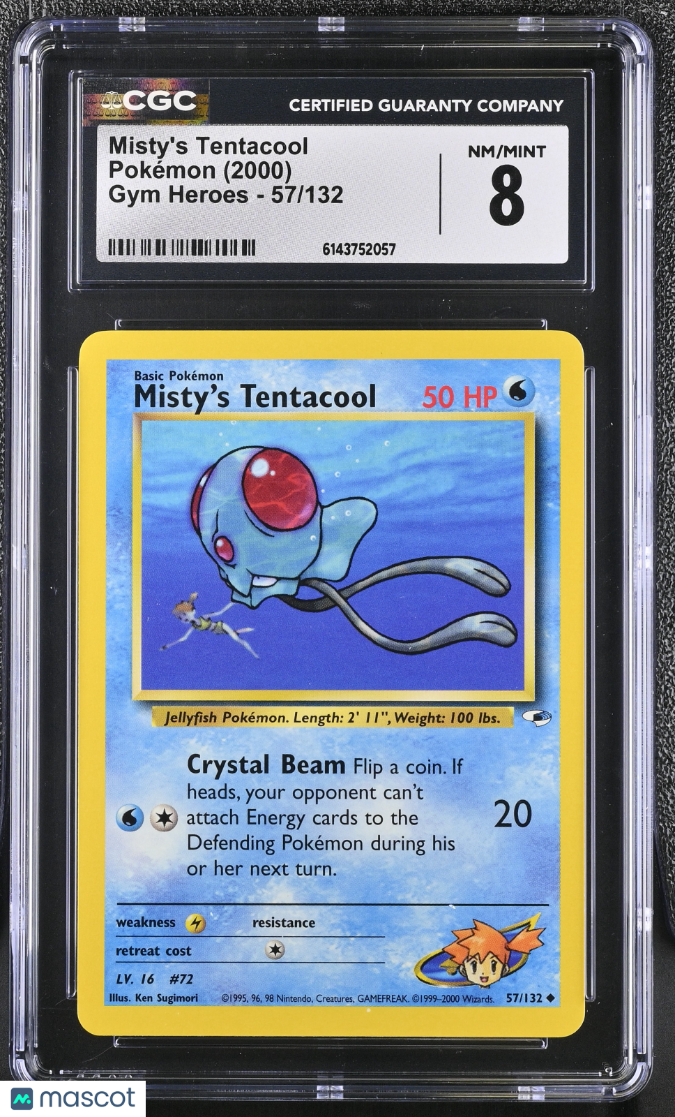 CGC 8 NM/Mint Misty's Tentacool 57/132 Uncommon Gym Heroes 2000 Pokemon Card