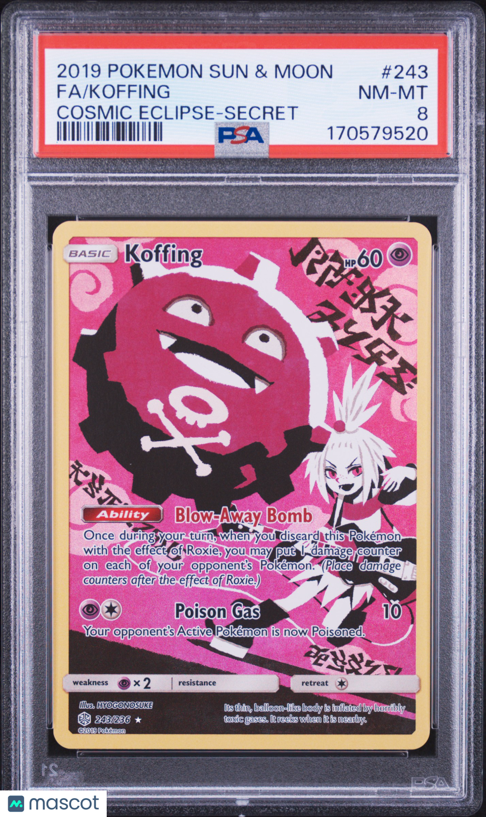 PSA 8 NM-MT Koffing 243/236 Full Art Secret Rare Cosmic Eclipse Pokemon Card