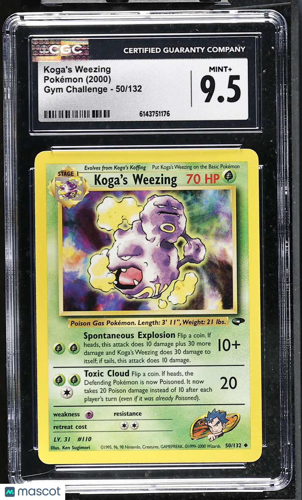 CGC 9.5 Mint+ Koga's Weezing 50/132 Uncommon Gym Challenge 2000 Pokemon Card