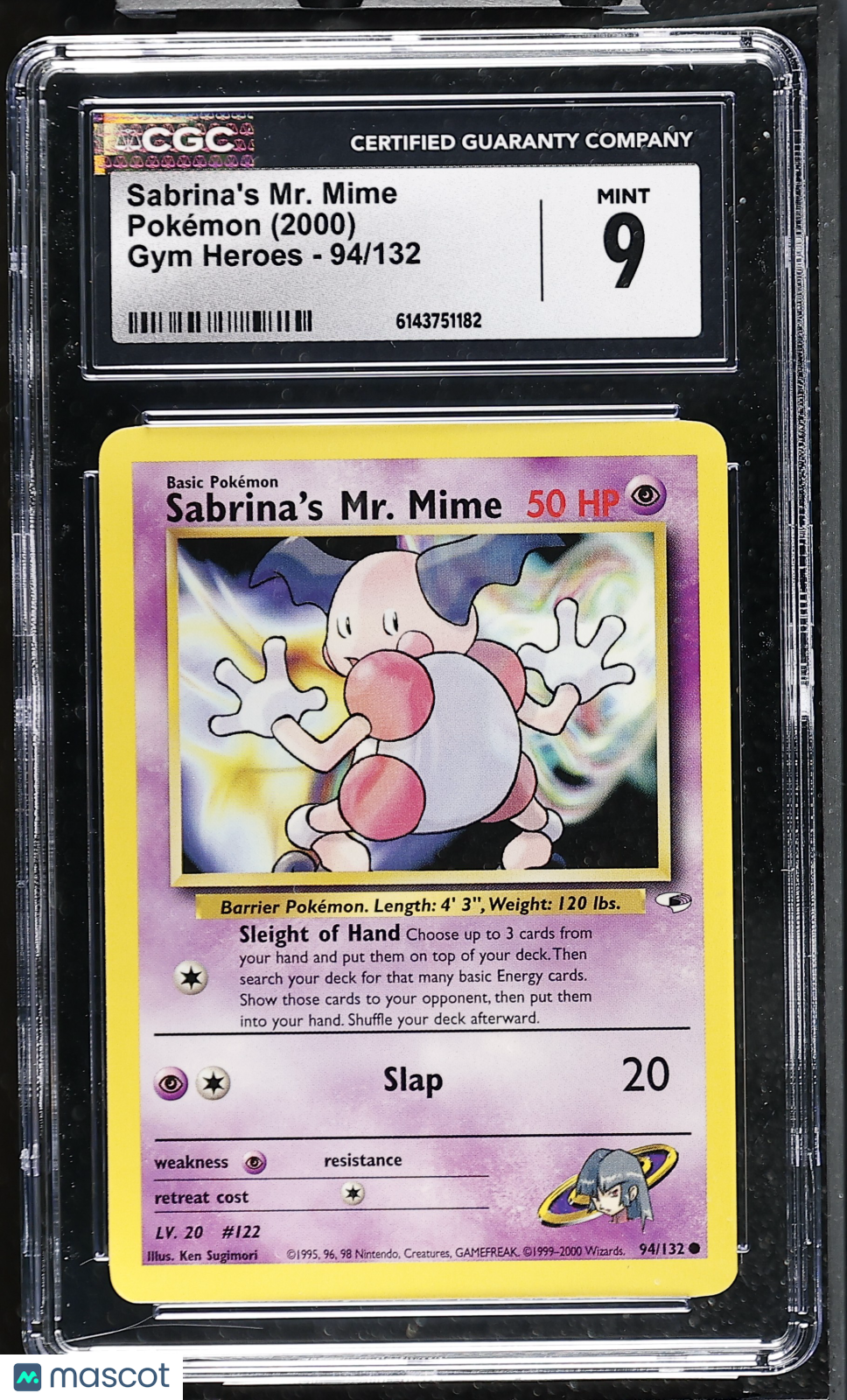 CGC 9 Mint Sabrina's Mr. Mime 94/132 Common Gym Heroes 2000 Pokemon Card