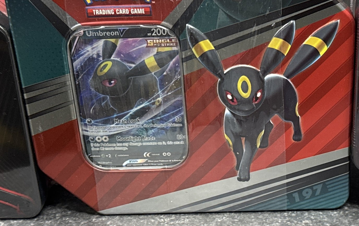 Pokemon V Heroes Tin Umbreon V 5 Booster Packs 2022 Eevee Tin Factory Sealed