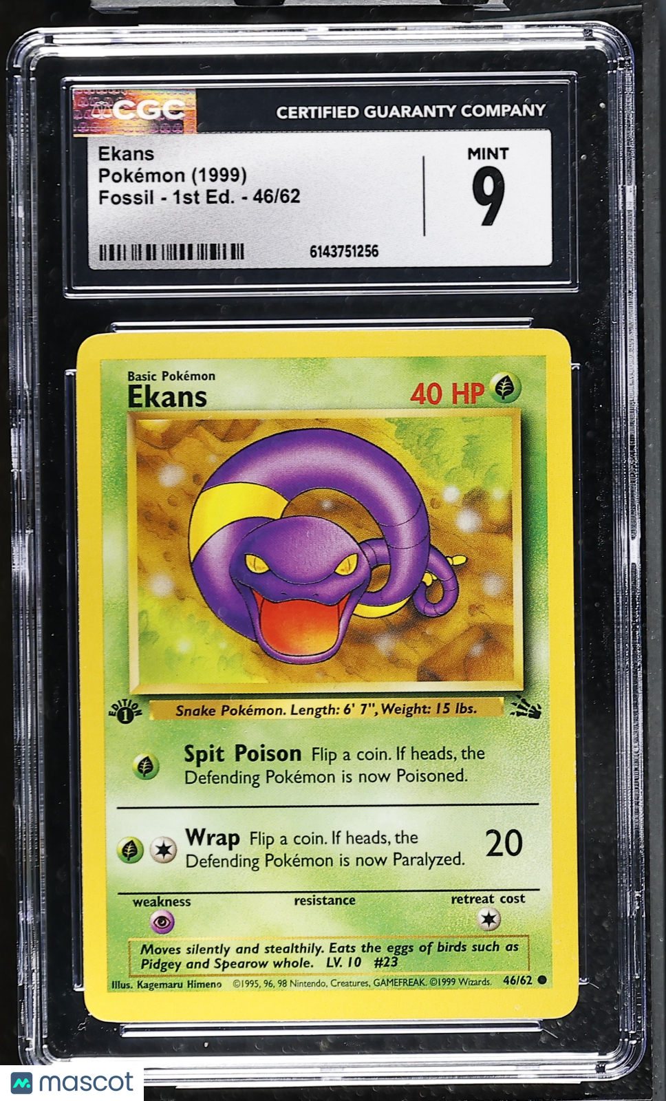 CGC 9 Mint Ekans 46/62 1st Edition Fossil 1999 Pokemon Card