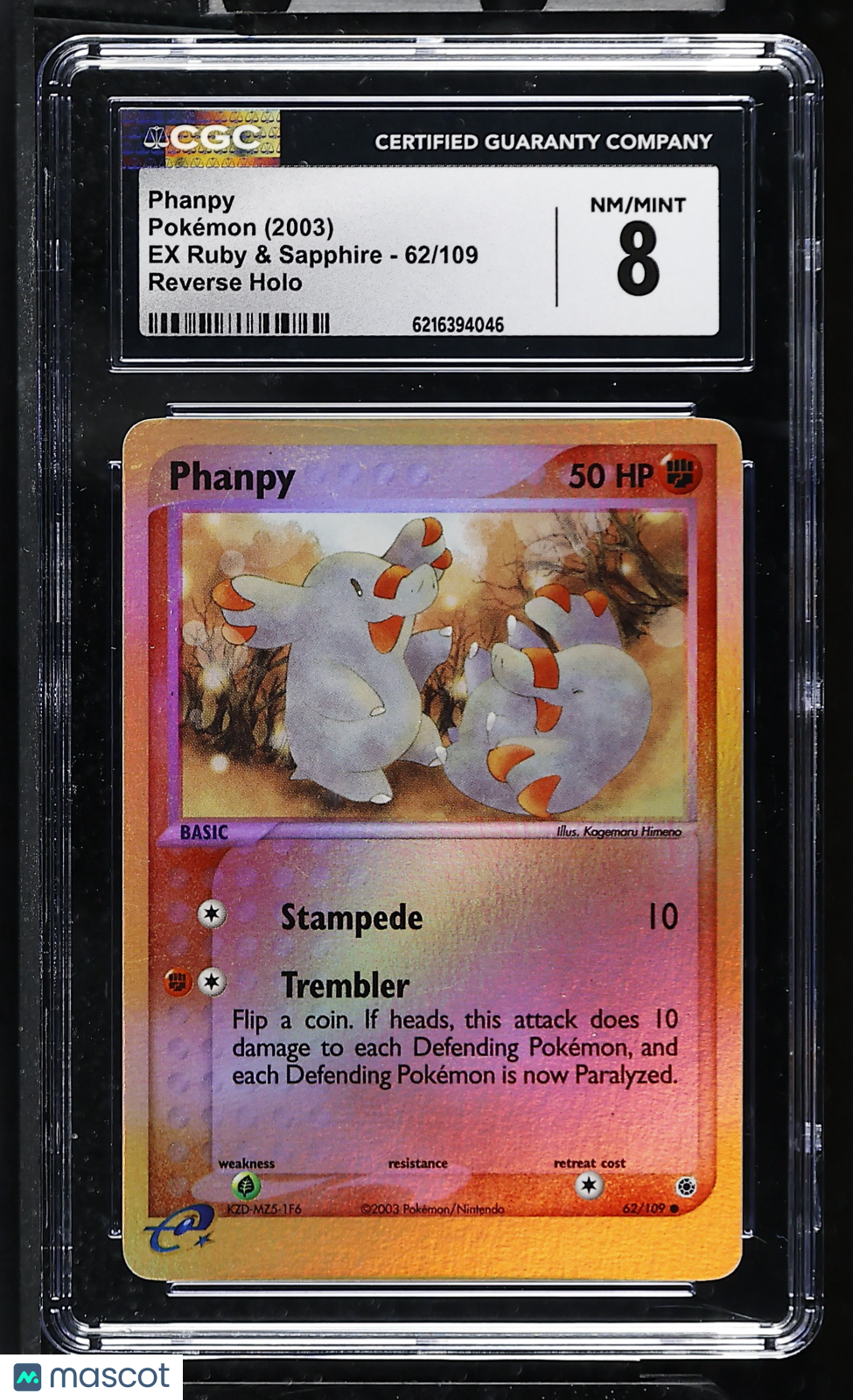 CGC 8 NM/Mint Phanpy 62/109 Reverse Holo EX Ruby & Sapphire Pokemon Card