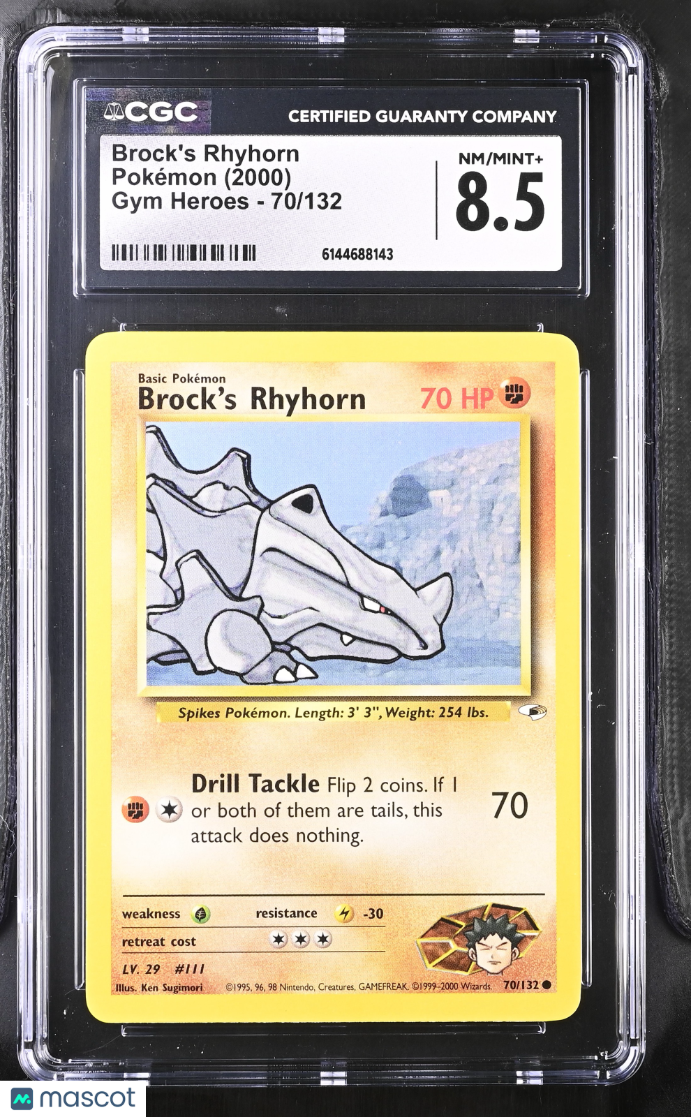 Brock's Rhyhorn 70/132 Gym Heroes 2000 WOTC English Pokemon CGC 8.5 NM/Mint+