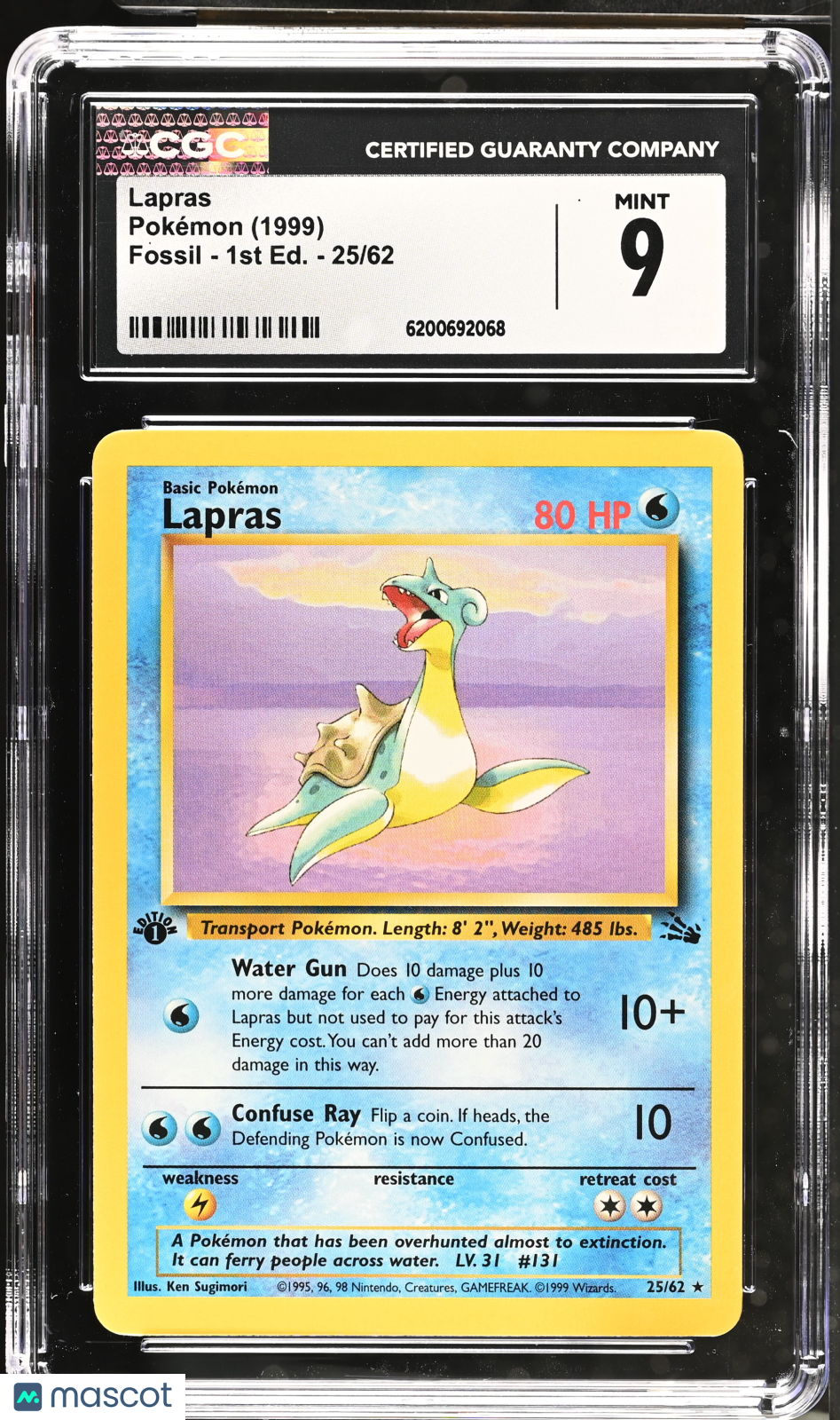 CGC 9 Mint Lapras 25/62 1st Edition Fossil Pokemon Card