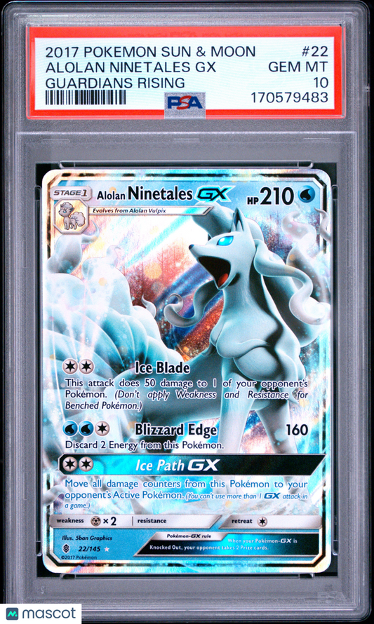 PSA 10 Gem Mint Alolan Ninetales GX 22/145 Guardians Rising Ultra Rare Pokemon