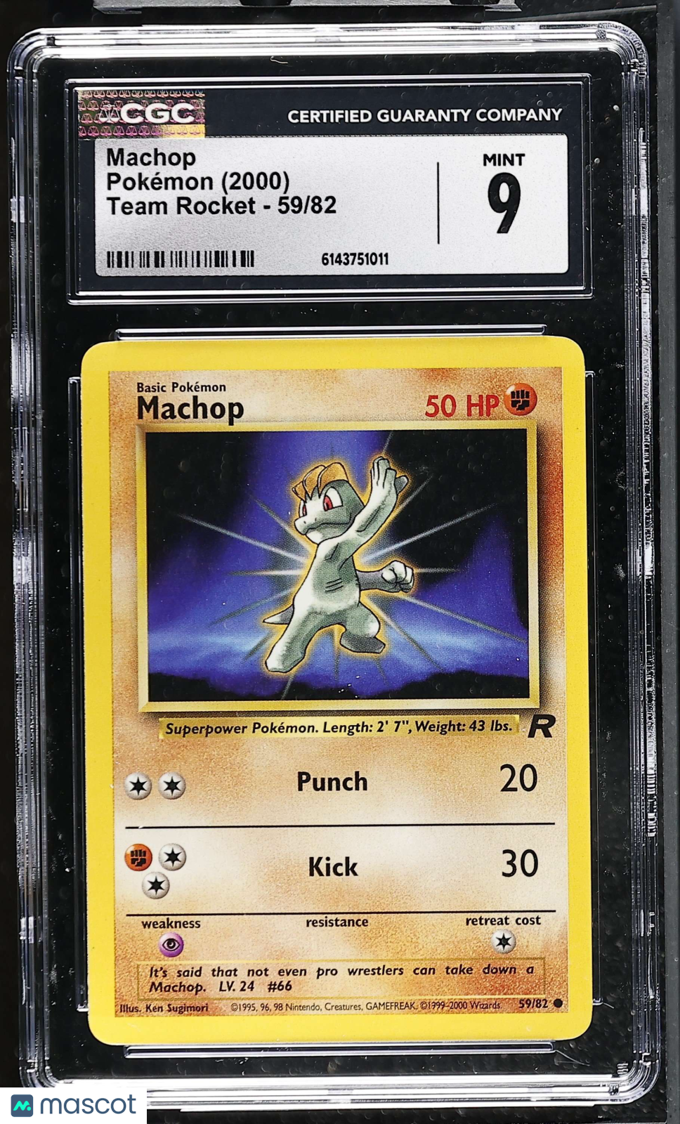 Machop 59/82 Team Rocket Unlimited 2000 English Pokemon CGC 9 Mint