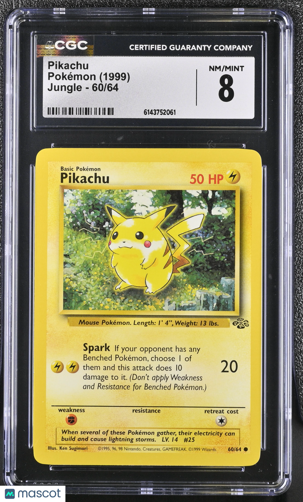 CGC 8 NM/Mint Pikachu 60/64 Common Jungle 1999 Pokemon Card
