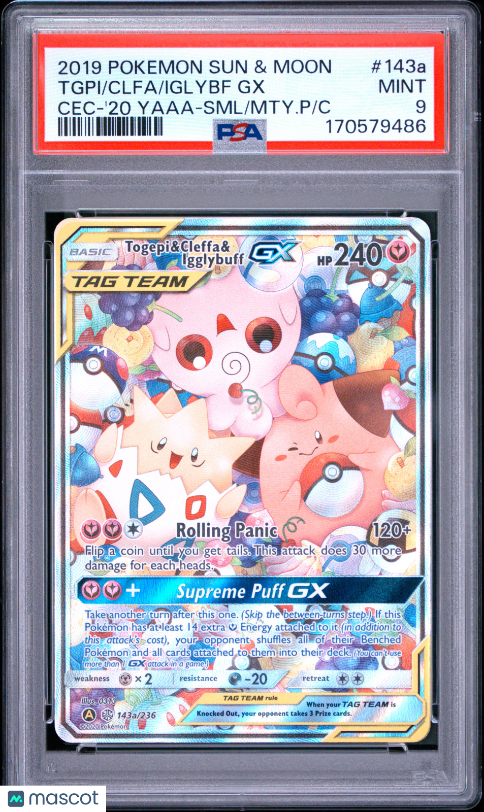 PSA 9 Mint Togepi & Cleffa & Igglybuff GX 143a/236 Cosmic Eclipse Promo Pokemon