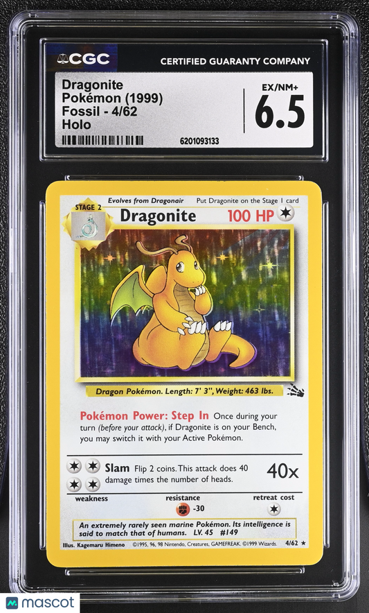 CGC 6.5 EX/NM+ Dragonite 4/62 Holo Fossil Pokemon Card