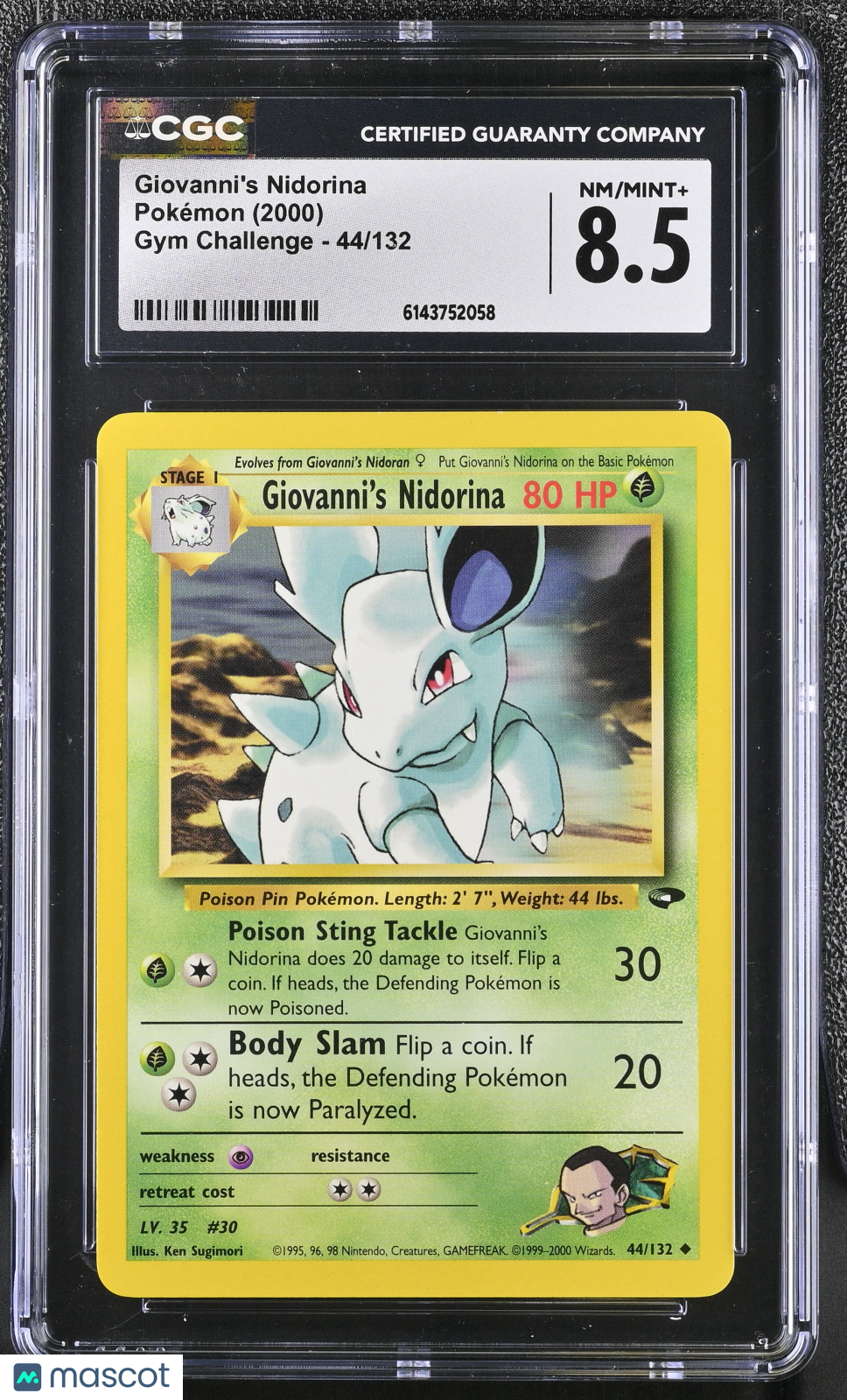 CGC 8.5 NM/Mint+ Giovanni's Nidorina 44/132 Gym Challenge 2000 Pokemon Card