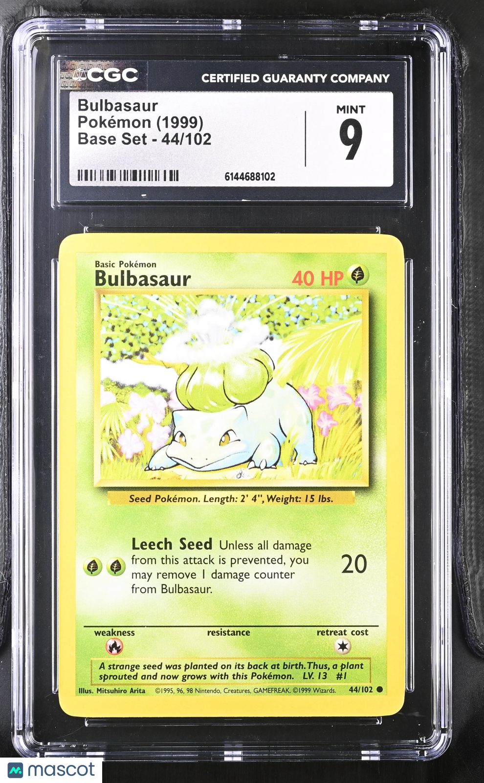 Bulbasaur 44/102 Base Set Unlimited 1999 WOTC English Pokemon CGC 9 Mint