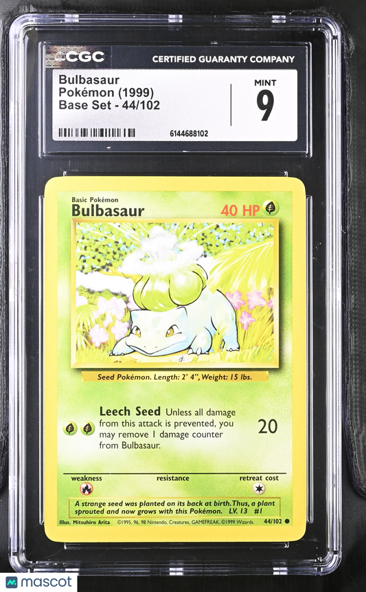 Bulbasaur 44/102 Base Set Unlimited 1999 WOTC English Pokemon CGC 9 Mint