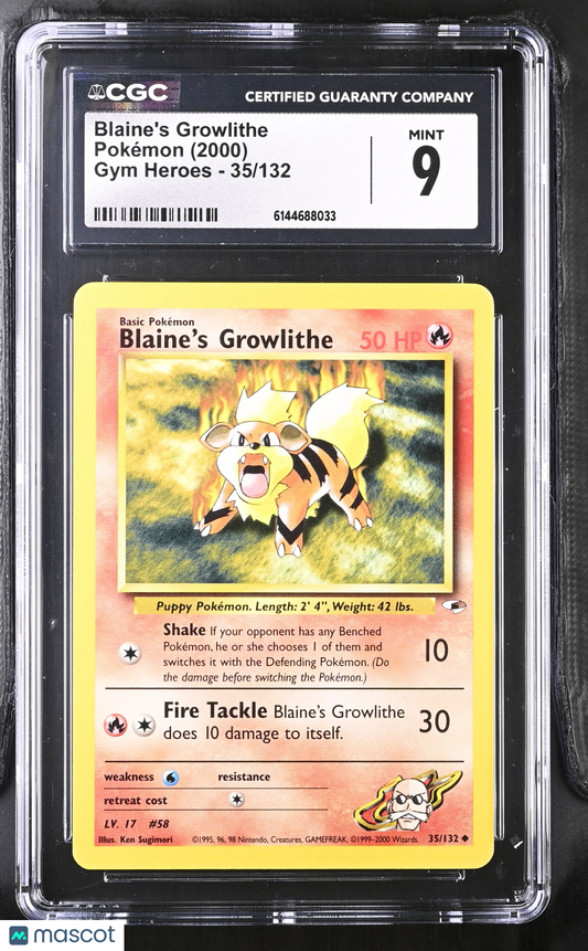 Blaine's Growlithe #35/132 2000 Pokemon Gym Heroes CGC 9