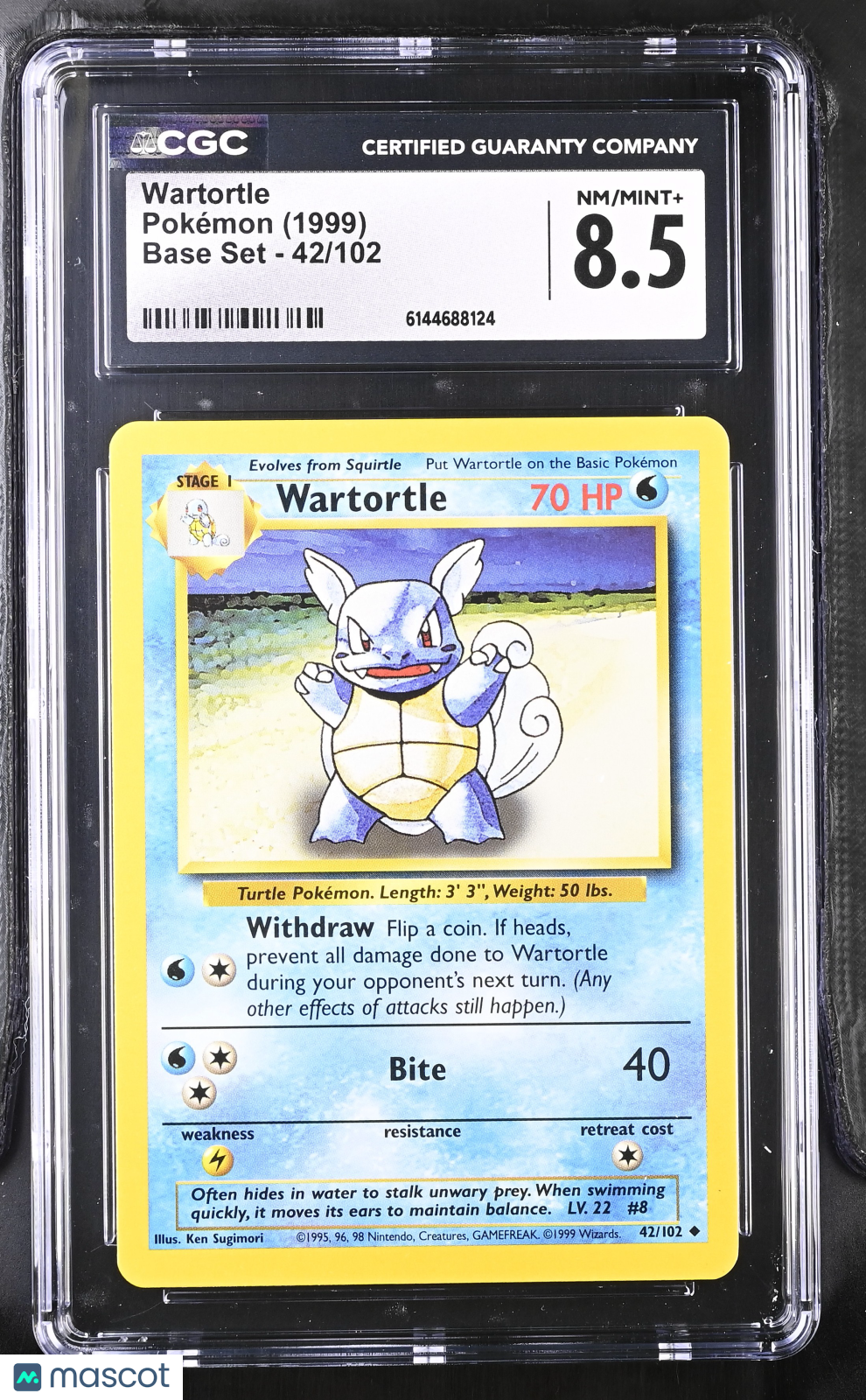 Wartortle 42/102 Base Set Unlimited 1999 WOTC English Pokemon CGC 8.5 NM/Mint+
