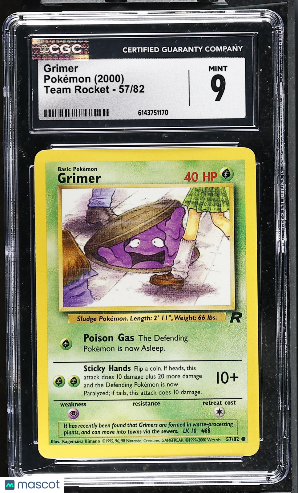 CGC 9 Mint Grimer 57/82 Common Team Rocket 2000 Pokemon Card