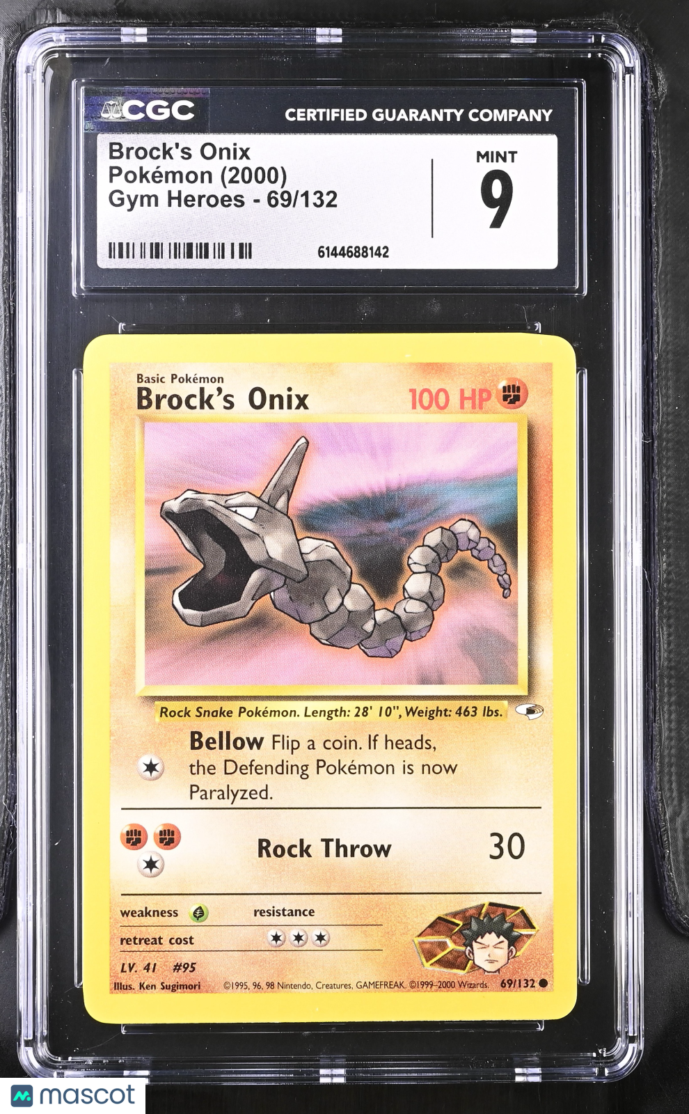 Brock's Onix 69/132 Gym Heroes Unlimited 2000 WOTC English Pokemon CGC 9 Mint