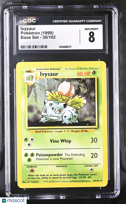 Ivysaur 30/102 Base Set Unlimited 1999 WOTC English Pokemon CGC 8 NM/Mint