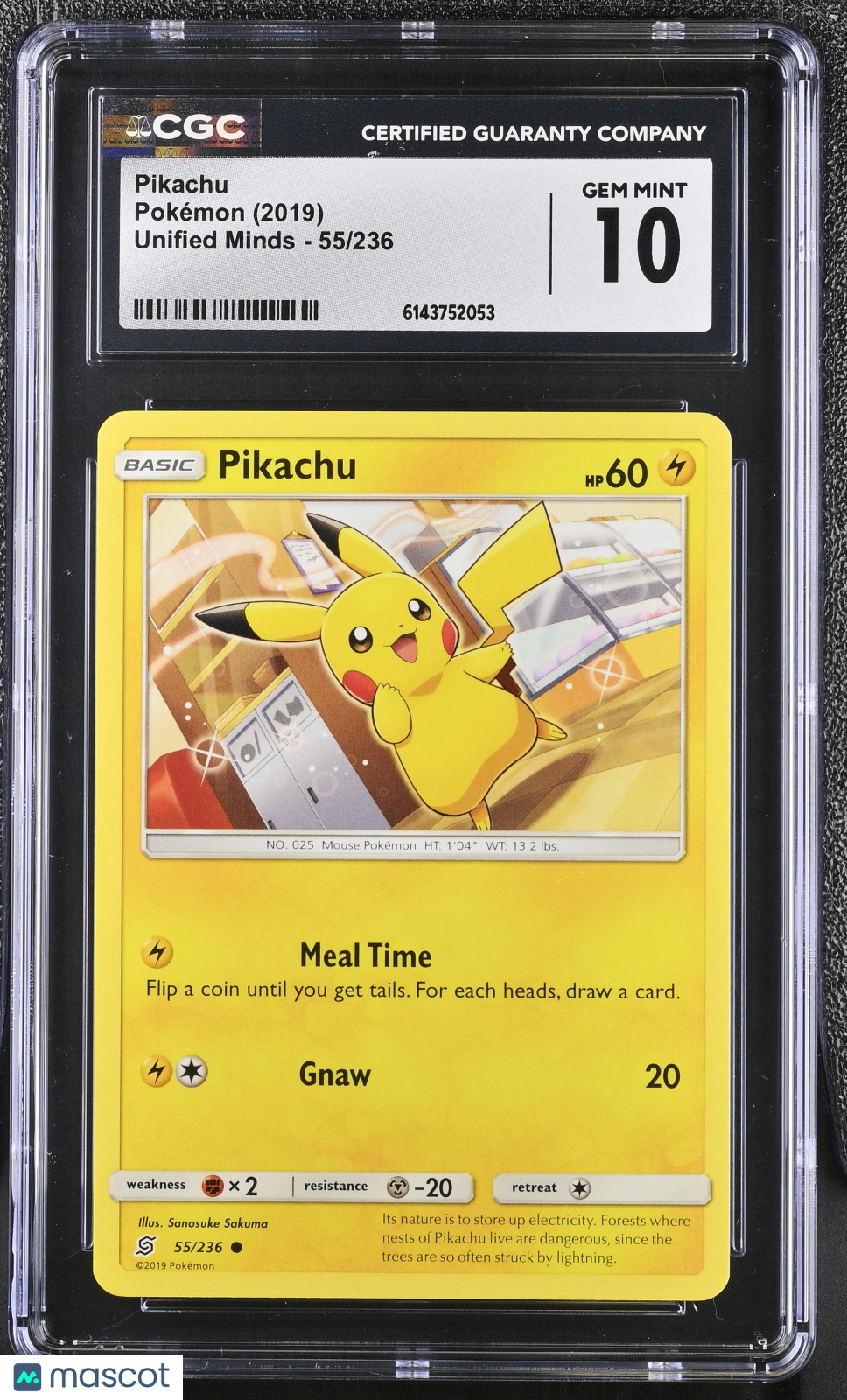 CGC 10 Gem Mint Pikachu 55/236 Common Unified Minds SM11 2019 Pokemon Card
