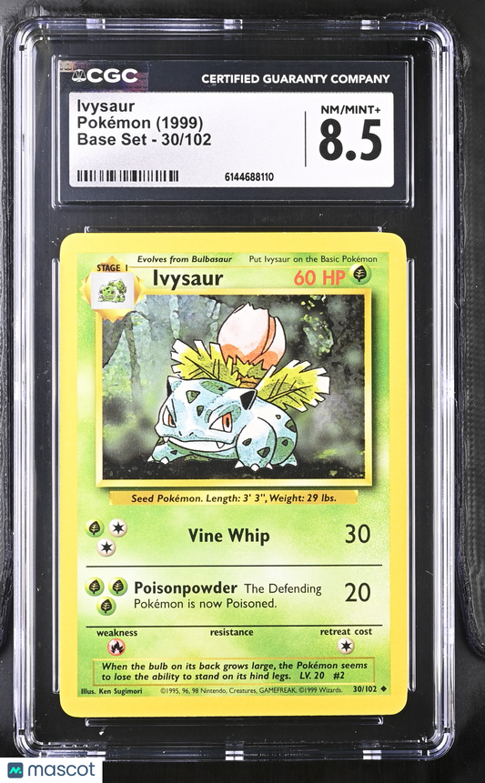 Ivysaur 30/102 Base Set Unlimited 1999 WOTC English Pokemon CGC 8.5 NM/Mint+