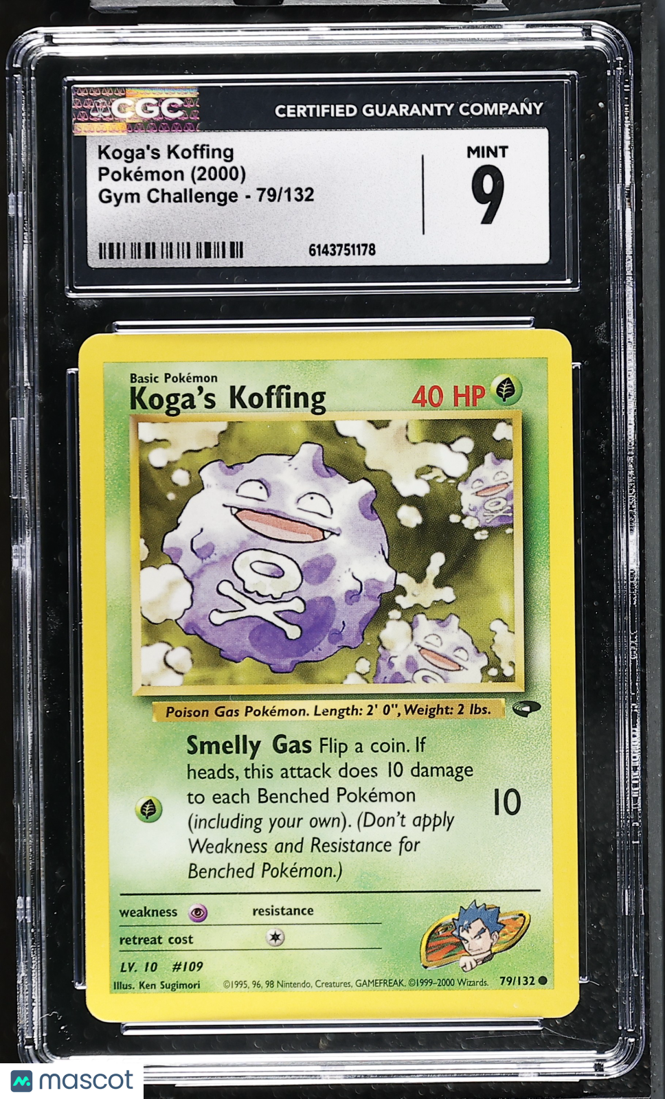 CGC 9 Mint Koga's Koffing 79/132 Common Gym Challenge 2000 Pokemon Card